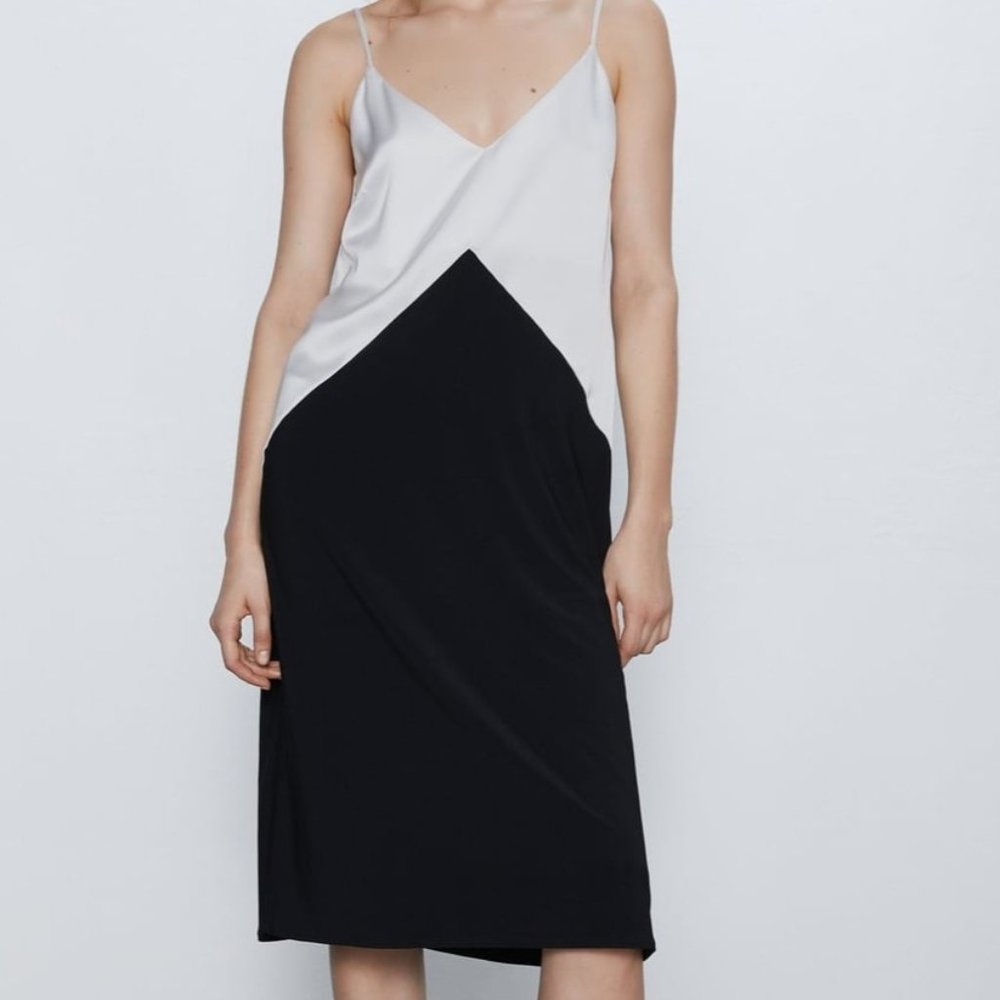 Zara - Black & White Midi Slip Dress